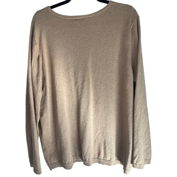 Talbots Plus Womens Sz 2X Pullover Sweater V-Neck Beige Modal Cotton Minimalist - Picture 2 of 7